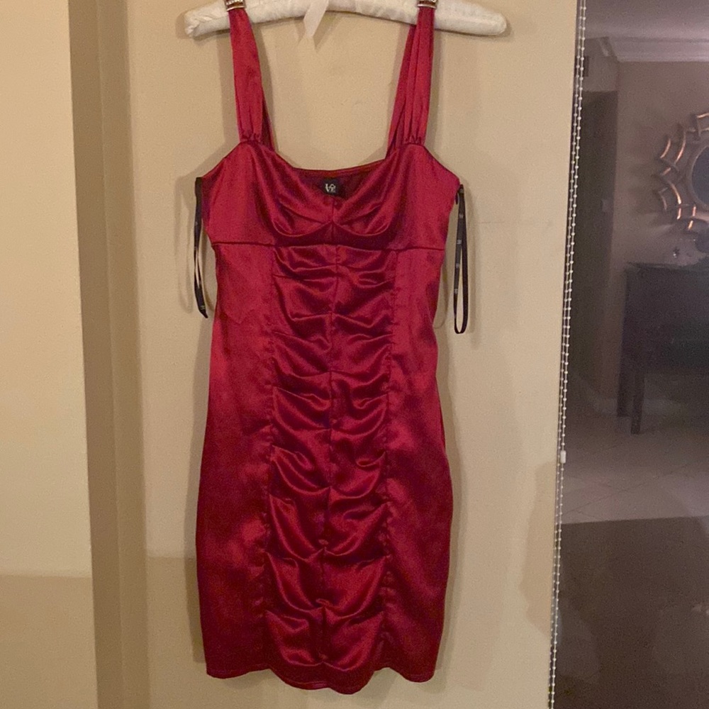Size 7 dressy mini dress.  Red tone
